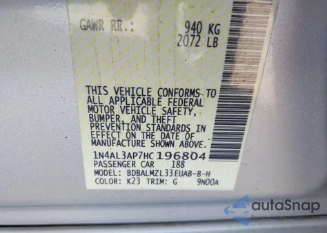 2017 Nissan Altima 2.5 Sv from USA, damaged, VIN 1N4AL3AP7HC196804